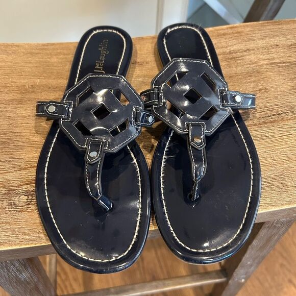 - J McLaughlin Size 8 Lucy Navy ivy Blue Sandals size 9 - Picture 1 of 6